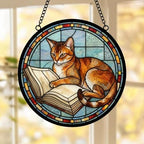 Custom Stained Glass Window Hanging Abyssinian  Cat Reading , Sun Catcher Home Decor,  Lost Pets Gift - image 5