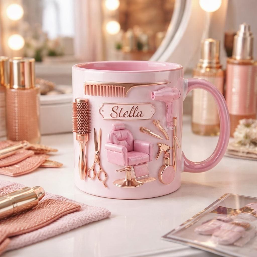 Personalized Hairstylist Mug, Faux 3D Effect Salon Decor, Hairdresser Gift