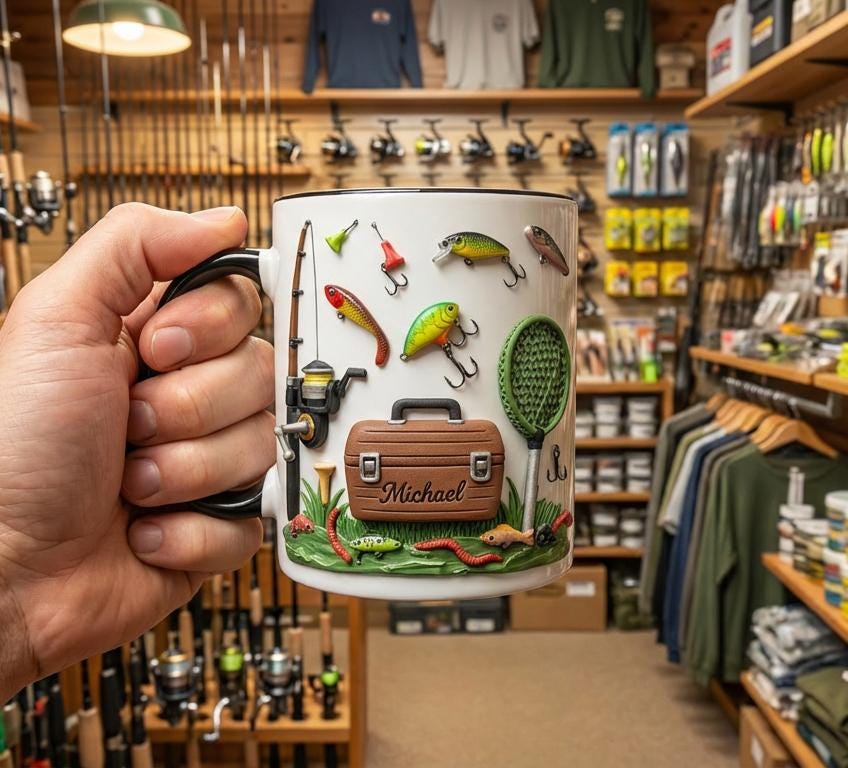 Personalized Fishing Mug, Custom Name Fishing Coffee Cup, Gift for Husband Boyfriend, Outdoor Hobby Cups - image 2