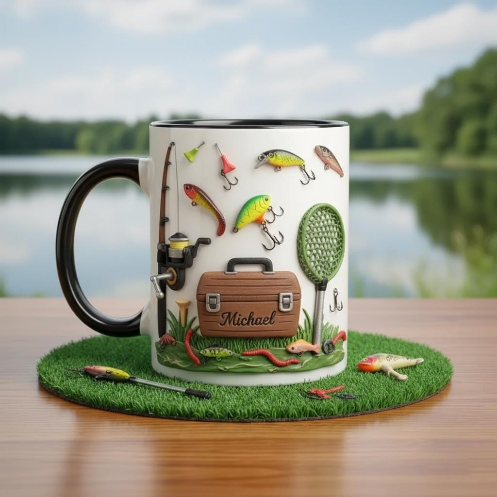 Personalized Fishing Mug, Custom Name Fishing Coffee Cup, Gift for Husband Boyfriend, Outdoor Hobby Cups - image 3