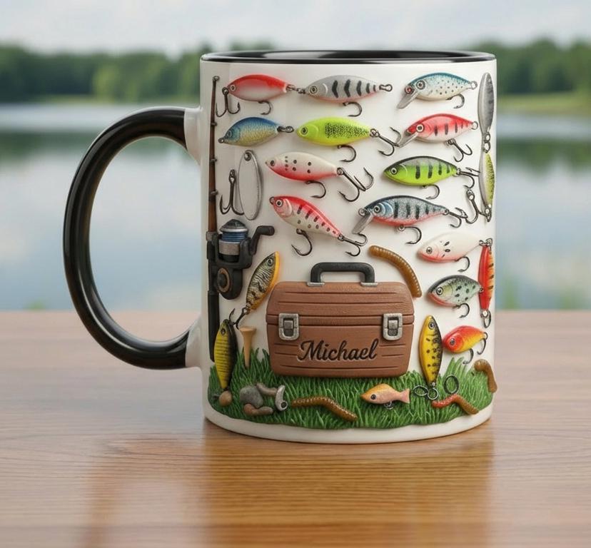Personalized Fishing Mug, Custom Name Fishing Coffee Cups, Gift for Husband, Outdoor Hobby Cup