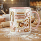 Personalized Baker Mug, Faux 3D Effect Baking Tools Design, Kitchen Gift