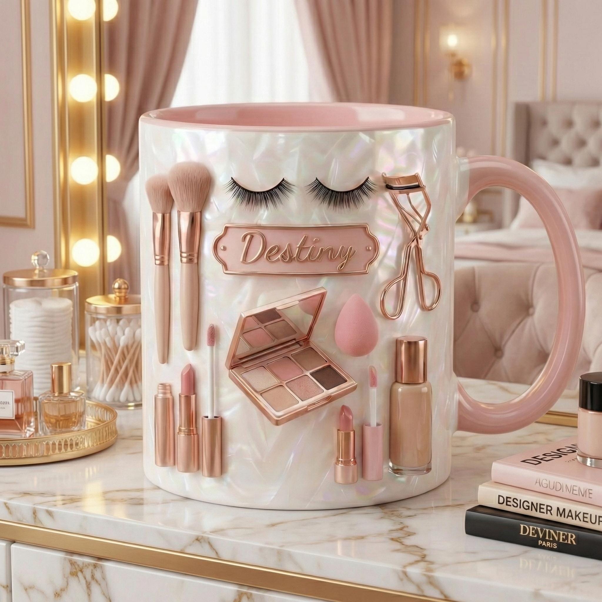 Personalized Makeup Mug, Faux 3D Effect, Beauty Lover Gift - image 2