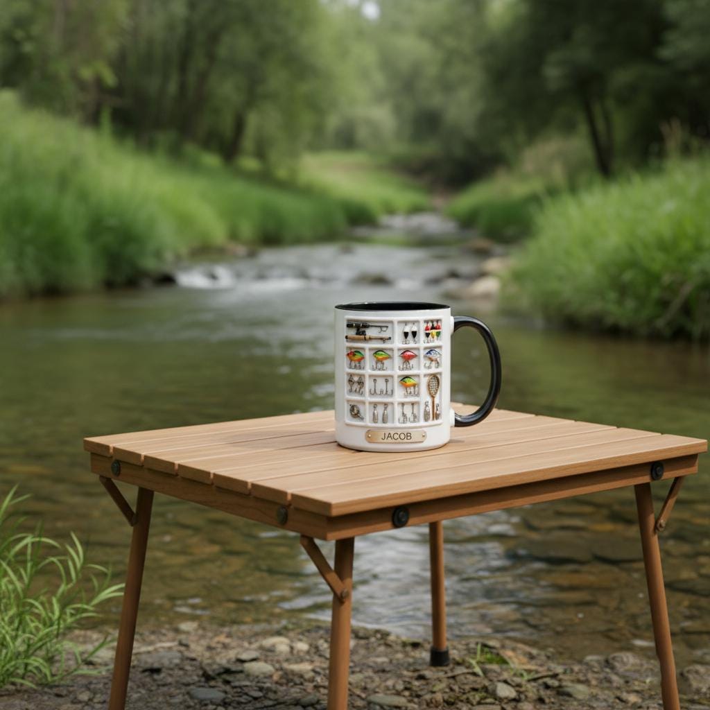 Personalized Fishing Mug, Custom Name Fisher Coffee Cup, Gift for Husband, Outdoor Hobby Cups - image 3