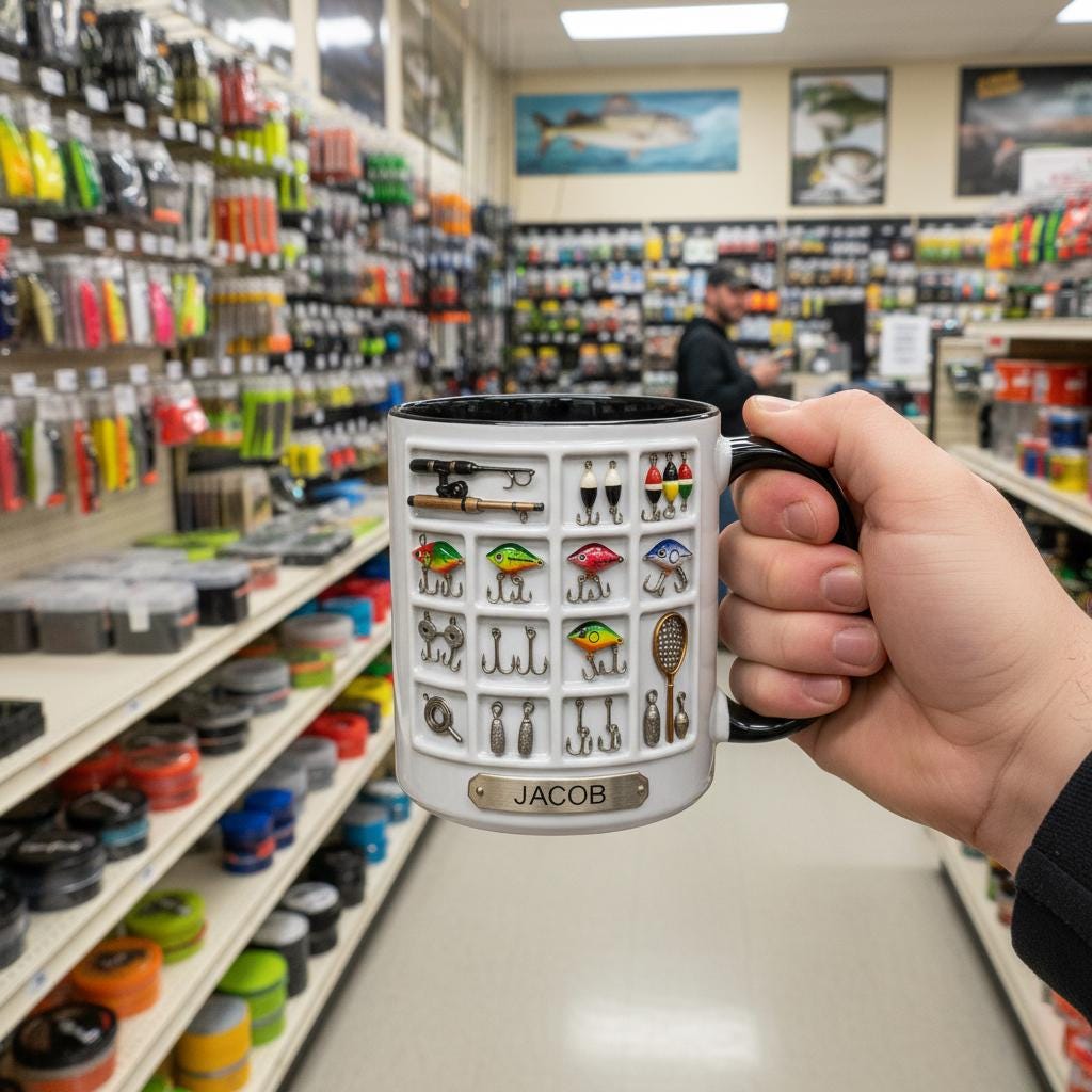 Personalized Fishing Mug, Custom Name Fisher Coffee Cup, Gift for Husband, Outdoor Hobby Cups - image 2