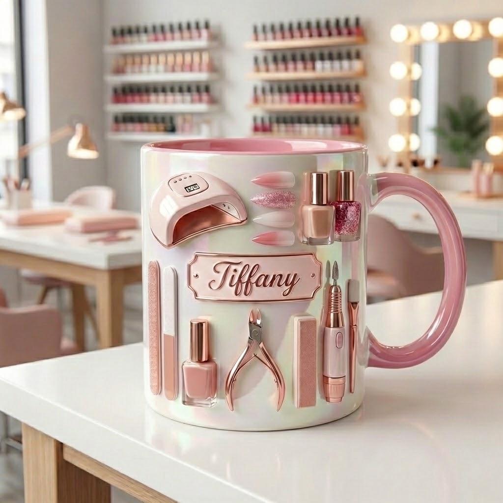 Personalized Nail Tech Mug, Faux 3D Effect, Nail Artist Gift