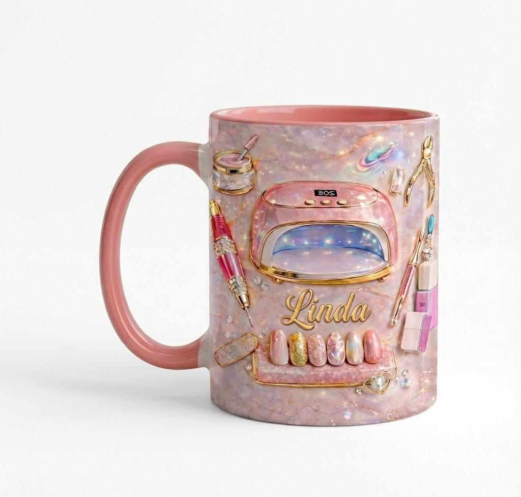 Custom Name Nail Tech Coffee Mug, Faux 3D Effect Ceramic - image 4