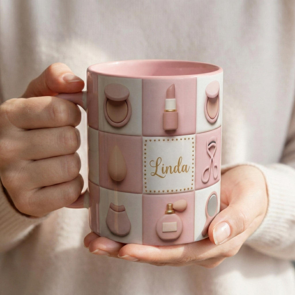 Personalized Makeup Mug, Faux 3D Effect, Beauty Lover Gift