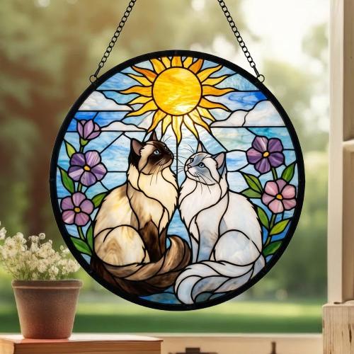 Custom Ragdoll  Cat Couple Stained Glass Suncatcher, Cat Glass Window Hanging Art, Pet Keepsake Glass Sun Catcher,Memorial Gifts - image 3