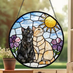 Custom British Shorthair Couple Stained Glass Suncatcher, Cat Glass Window Hanging Art, Pet Keepsake Glass Sun Catcher, Gifts for Cat Lover - image 3