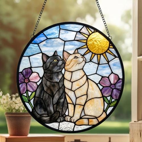 Custom British Shorthair Couple Stained Glass Suncatcher, Cat Glass Window Hanging Art, Pet Keepsake Glass Sun Catcher, Gifts for Cat Lover - image 3
