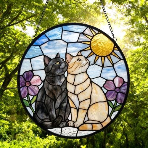 Custom British Shorthair Couple Stained Glass Suncatcher, Cat Glass Window Hanging Art, Pet Keepsake Glass Sun Catcher, Gifts for Cat Lover - image 4