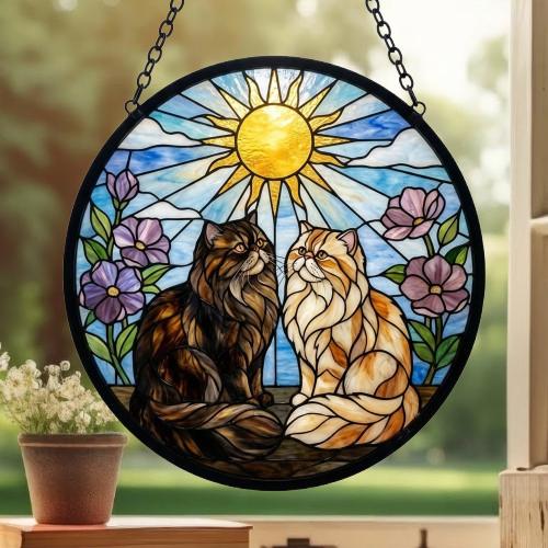 Custom Persian cat  Couple Stained Glass Suncatcher, Cat Glass Window Hanging Art, Pet Keepsake Glass Sun Catcher, Gifts for Cat Lover - image 3