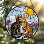 Custom Bengal cat  Couple Stained Glass Suncatcher, Cat Glass Window Hanging Art, Pet Keepsake Glass Sun Catcher, Memorial Gifts - image 2