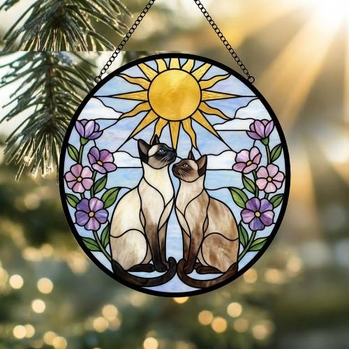 Custom Siamese cat  Couple Stained Glass Suncatcher, Cat Glass Window Hanging Art, Pet Keepsake Glass Sun Catcher,Memorial Gifts - image 2