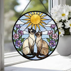 Custom Siamese cat  Couple Stained Glass Suncatcher, Cat Glass Window Hanging Art, Pet Keepsake Glass Sun Catcher,Memorial Gifts - image 3