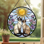 Custom Siamese cat  Couple Stained Glass Suncatcher, Cat Glass Window Hanging Art, Pet Keepsake Glass Sun Catcher,Memorial Gifts