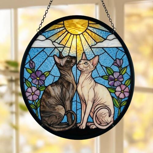 Custom Sphynx cat  Couple Stained Glass Suncatcher, Cat Glass Window Hanging Art, Pet Keepsake Glass Sun Catcher,Memorial Gifts - image 5