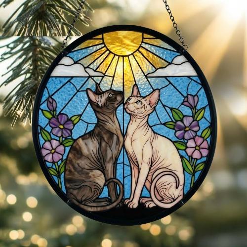 Custom Sphynx cat  Couple Stained Glass Suncatcher, Cat Glass Window Hanging Art, Pet Keepsake Glass Sun Catcher,Memorial Gifts - image 2