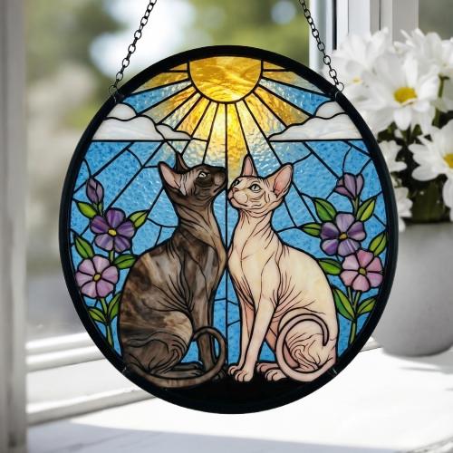 Custom Sphynx cat  Couple Stained Glass Suncatcher, Cat Glass Window Hanging Art, Pet Keepsake Glass Sun Catcher,Memorial Gifts - image 3