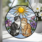 Custom Scottish Fold cat Couple Stained Glass Suncatcher, Cat Glass Window Hanging Art, Pet Keepsake Glass Sun Catcher, Memorial Gifts - image 4