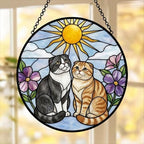 Custom Scottish Fold cat Couple Stained Glass Suncatcher, Cat Glass Window Hanging Art, Pet Keepsake Glass Sun Catcher, Memorial Gifts