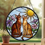 Custom Abyssinian cat  Couple Stained Glass Suncatcher, Cat Glass Window Hanging Art, Pet Keepsake Glass Sun Catcher,Memorial Gifts - image 3