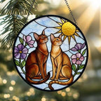 Custom Abyssinian cat  Couple Stained Glass Suncatcher, Cat Glass Window Hanging Art, Pet Keepsake Glass Sun Catcher,Memorial Gifts - image 2