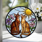 Custom Abyssinian cat  Couple Stained Glass Suncatcher, Cat Glass Window Hanging Art, Pet Keepsake Glass Sun Catcher,Memorial Gifts - image 4