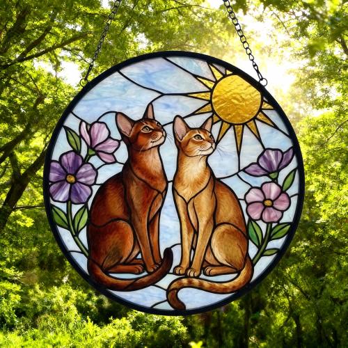 Custom Abyssinian cat  Couple Stained Glass Suncatcher, Cat Glass Window Hanging Art, Pet Keepsake Glass Sun Catcher,Memorial Gifts - image 5