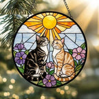 Custom American ShorthairCouple Stained Glass Suncatcher, Cat Glass Window Hanging Art, Pet Keepsake Glass Sun Catcher,Memorial Gifts - image 2