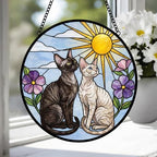 Custom Devon Rex cat Couple Stained Glass Suncatcher, Cat Glass Window Hanging Art, Pet Keepsake Glass Sun Catcher, Memorial Gifts - image 4