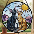 Custom Oriental Shorthair Couple Stained Glass Suncatcher,Cat Glass Window Hanging Art, Pet Keepsake Glass Sun Catcher,Memorial Gifts - image 3