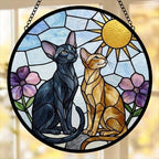 Custom Oriental Shorthair Couple Stained Glass Suncatcher,Cat Glass Window Hanging Art, Pet Keepsake Glass Sun Catcher,Memorial Gifts