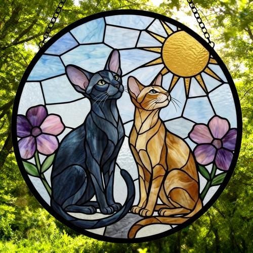 Custom Oriental Shorthair Couple Stained Glass Suncatcher,Cat Glass Window Hanging Art, Pet Keepsake Glass Sun Catcher,Memorial Gifts - image 5
