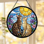 Custom Savannah cat  Couple Stained Glass Suncatcher, Cat Glass Window Hanging Art, Pet Keepsake Glass Sun Catcher,Memorial Gifts for