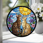 Custom Savannah cat  Couple Stained Glass Suncatcher, Cat Glass Window Hanging Art, Pet Keepsake Glass Sun Catcher,Memorial Gifts for - image 4