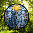 Custom Russian Blue cat  Couple Stained Glass Suncatcher, Cat Glass Window Hanging Art, Pet Keepsake Glass Sun Catcher,Memorial Gifts - image 4