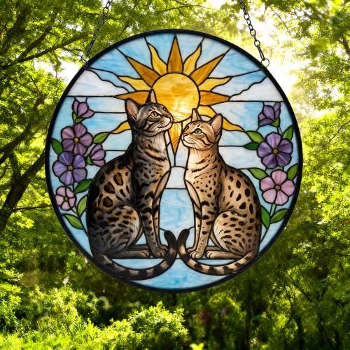 Custom Egyptian Mau cat  Couple Stained Glass Suncatcher, Cat Glass Window Hanging Art, Pet Keepsake Glass Sun Catcher,Memorial Gifts for - image 4