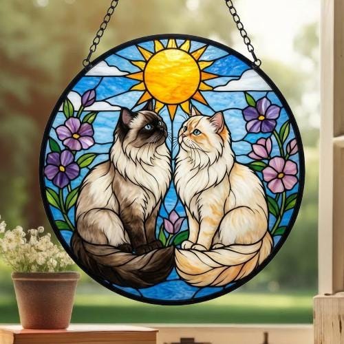 Custom Himalayan Cat Couple Stained Glass Suncatcher, Cat Glass Window Hanging Art, Pet Keepsake Glass Sun Catcher,Memorial Gifts - image 3