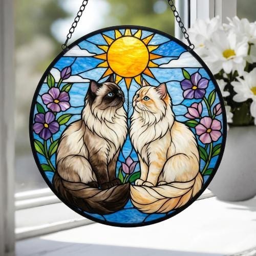 Custom Himalayan Cat Couple Stained Glass Suncatcher, Cat Glass Window Hanging Art, Pet Keepsake Glass Sun Catcher,Memorial Gifts - image 4