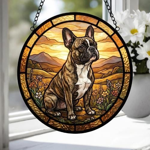 Custom French Bulldog Stained Glass Suncatcher,  Pet Lover Gift, Housewarming Gift, Window Hangings - image 3