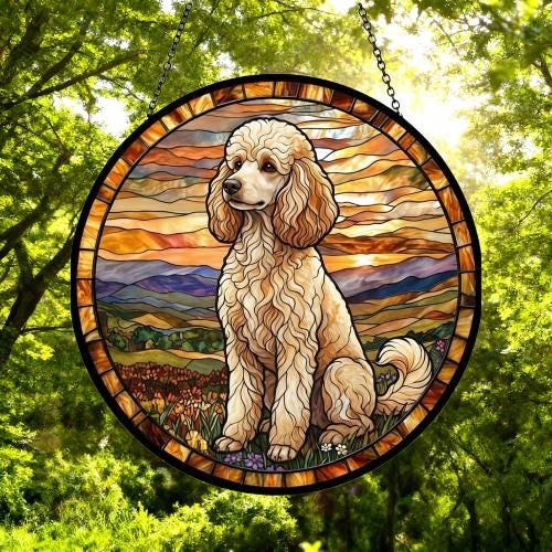 Custom Poodle dog Stained Glass Suncatcher,  Pet Lover Gift, Housewarming Gift, Window Hangings - image 4