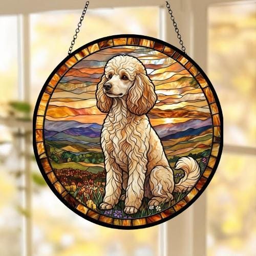 Custom Poodle dog Stained Glass Suncatcher,  Pet Lover Gift, Housewarming Gift, Window Hangings - image 5