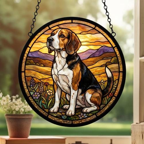 Custom Beagle dog Stained Glass Suncatcher,  Pet Lover Gift, Housewarming Gift, Window Hangings - image 3