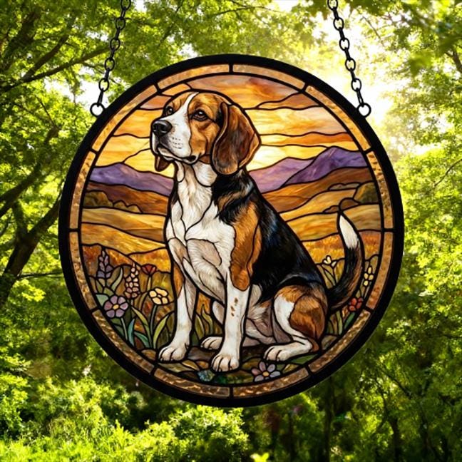 Custom Beagle dog Stained Glass Suncatcher,  Pet Lover Gift, Housewarming Gift, Window Hangings