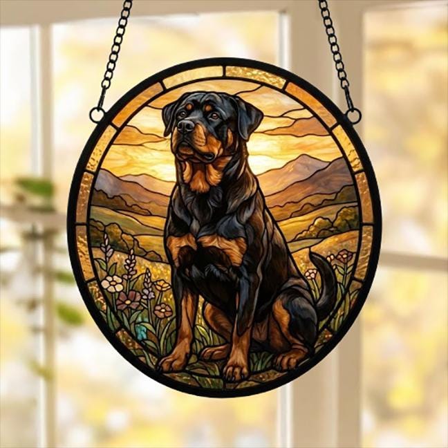 Custom Rottweiler dog Stained Glass Suncatcher,  Pet Lover Gift, Housewarming Gift, Window Hangings