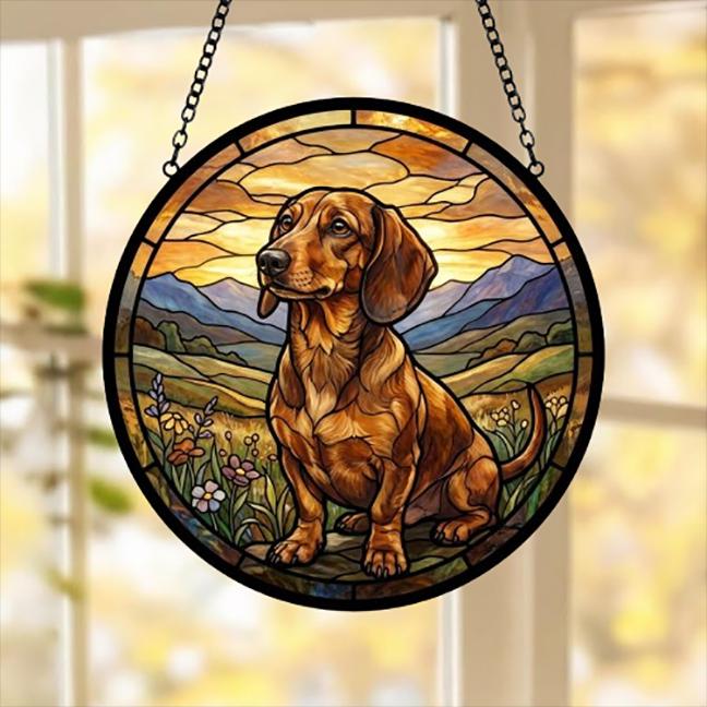 Custom Dachshund dog Stained Glass Suncatcher,  Pet Lover Gift, Housewarming Gift, Window Hangings