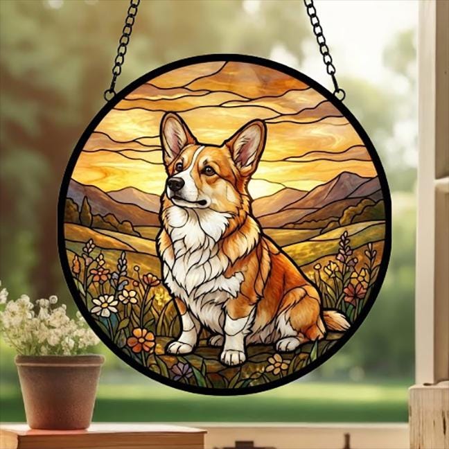Custom Pembroke Welsh Corgi dog Stained Glass Suncatcher,  Pet Lover Gift, Housewarming Gift, Window Hangings