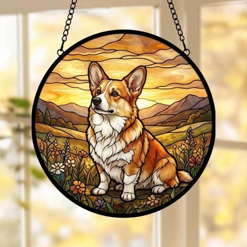 Custom Pembroke Welsh Corgi dog Stained Glass Suncatcher,  Pet Lover Gift, Housewarming Gift, Window Hangings - image 5